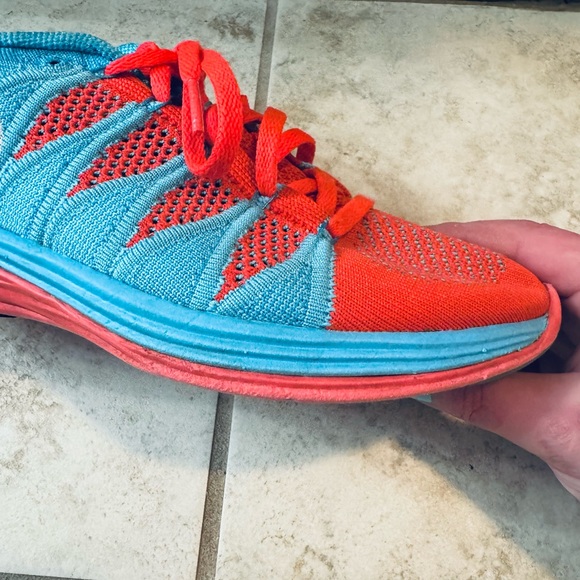 Nike Women’s Flyknit Lunar 2 Blue/Red Orange Color Size 8 - Picture 13 of 15